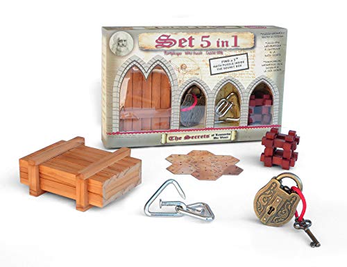 Logica Spiele Art. Set 5 Denkspiele in 1-2 Geduldspiele aus Holz + 2 Metallpuzzle + 1 Mathematische Spiele - Knobelspiel Set - Gemischte Schwierigkeiten - Leonardo da Vinci Kollektion von LOGICA GIOCHI