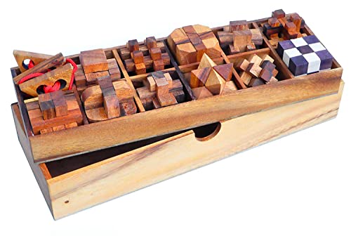 Logica Spiele art. Holz Set 12 in 1 - Denkspiele aus Edlem Holz - 3D Denkspiele Set - Knobelspiele - Leonardo da Vinci Kollektion von LOGICA GIOCHI