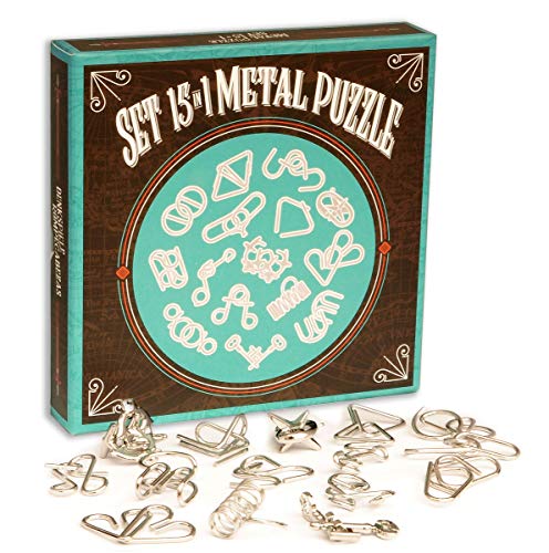 Logica Spiele Art. Set 15 in 1 Metallpuzzle - Denkspiel Set - Knifflige Puzzle - Alle Schwierigkeit - Blaue Box von LOGICA GIOCHI