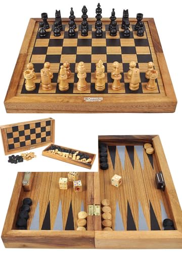 Logica Spiele Art. Schachfiguren und Backgammon und Damespiel - 3 Brettspiele in 1 - Strategiespiele aus Holz für 2 Spieler - Strategiespiele - Massivholz von LOGICA GIOCHI