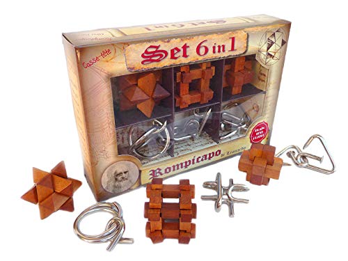 Logica Spiele Art. Set 6 Denkspiele in 1-3 Geduldspiele aus Holz + 3 Metallpuzzle - Gemischte Schwierigkeitsniveaut - Knobelspiel Set - Leonardo da Vinci Kollektion von LOGICA GIOCHI