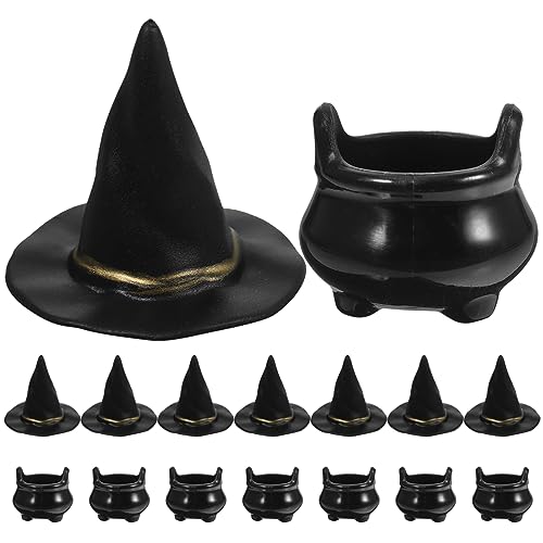 LOGOFUN 10 Sets Halloween Mini Black Candy Cauldron Miniatur Hexenhüte Halloween Motto Party Supplies für Puppenhaus Zauberer Halloween Dekorationen von LOGOFUN