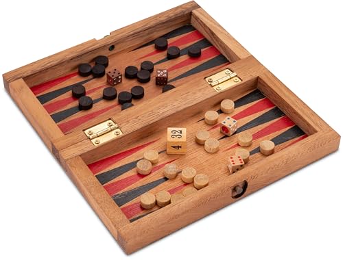 Backgammon + Dame Gr. S - aus Holz mit klappbarem Spielbrett 21 x 21 cm und rot/schwarzen Backgammon-Feldern Backgammon + Dame Gr. S - aus Holz mit klappbarem Spielbrett 21 x 21 cm und rot/schwarzen Backgammon-Feldern von LOGOPLAY