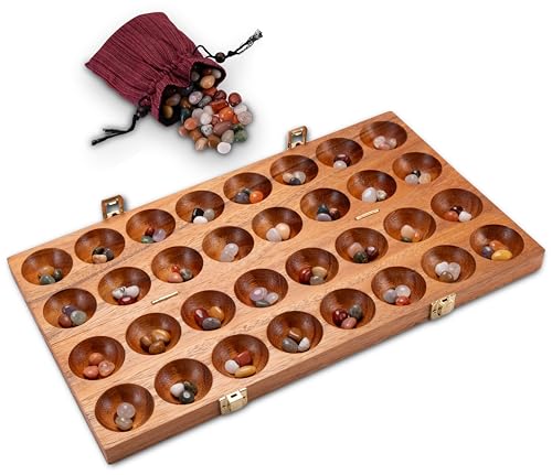 LOGOPLAY Hus Spiel mit Metallverschlüssen – für 2 Spieler – Bao – Kalaha – Mancala - inkl. Edelsteinen von LOGOPLAY