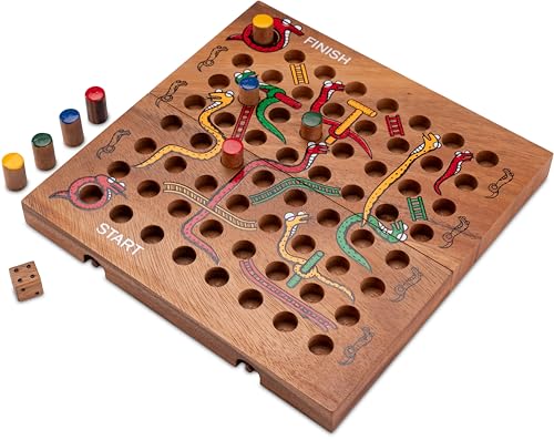 LOGOPLAY Schlange & Leiter Gr. XL 25cm x 25cm mit klappbarem Spielbrett für 2 bis 4 Spieler - Würfelspiel aus Holz LOGOPLAY Schlange & Leiter Gr. XL 25cm x 25cm mit klappbarem Spielbrett für 2 bis 4 Spieler - Würfelspiel aus Holz von LOGOPLAY