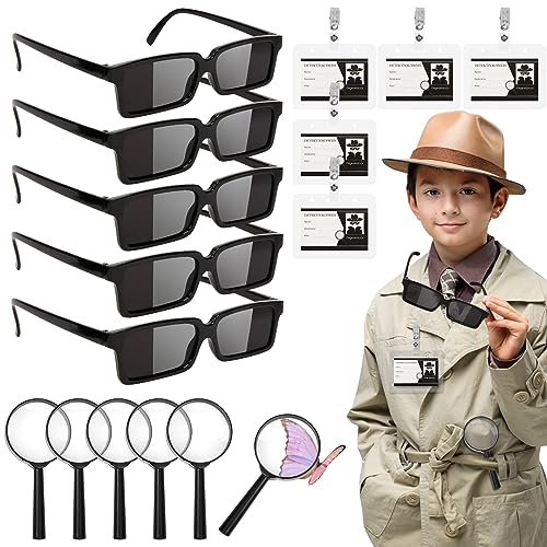 LOHAME 20 Stück Detektiv Set Kinder, Entdecker Zubehör Entdeckerspielzeug mit Lupe Spionagebrille Kartenhülle und Clip Forscherset für Detektivwesen Cosplay Outdoor Forscher Rollenspiel Party von LOHAME