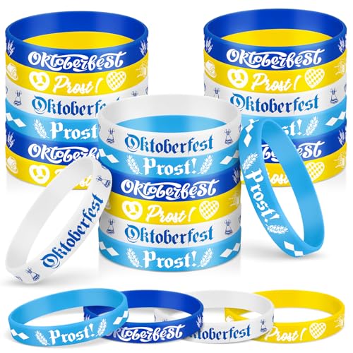 LOHAME 24 Stück Oktoberfest Armbänder Bayerisch Blau Weiß Silikon Armband Deko Oktoberfest Accessoires Bayern Gummi Armbänder Oktoberfest Partygeschenke für Bierfest Bavaria Wiesn Party Bierzelten von LOHAME