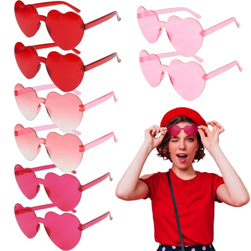 LOHAME 8 Stück Valentinstag Herz Partybrille Retro randlose Herzbrille Herzförmige Sonnenbrille Rot Rosa Love Brillen Hippie Kostüm Zubehör für Valentinstag Fasching Karneval Maskerade Damen Herren von LOHAME