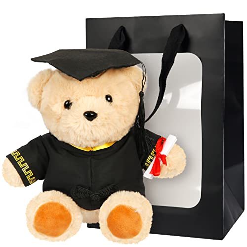 LOHAME Abschlussbär,Graduation Teddybär Klein,Graduierung Kuscheltier Bär mit Diplom Plüschbär Abitur Abschluss Master Abschluss Geschenk für Studenten examensbär mit Geschenkbox Diplombär 23CM von LOHAME