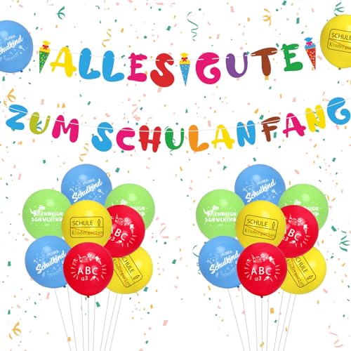 LOHAME Einschulung Deko Set Alles Gute zum Schulanfang Girlande Schulanfang Zuckertüte Banner mit 20 Luftballons Erster Schultag Schulstart Schuleinführung Dekoration für Mädchen Junge Schulkind von LOHAME