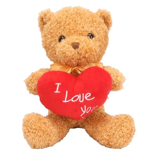 LOHAME Plüschbär mit Herz Rot Teddybär Kuscheltier Bär Kuschelbär mit Herz Liebesbär Stofftier Bär Liebesgeschenk für Freundin Partnerin Ehefrau Geburtstag Valentinstag Muttertag Jahrestag von LOHAME