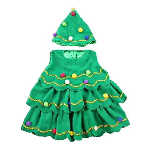 LOIJMK Christmas Tree Child Costume Outfit Toddler Girls Xmas Tree Dress and Hat Cosplay Dress Up Gifts Baby Kragen Spitze (Green, 11-12 Years) von LOIJMK