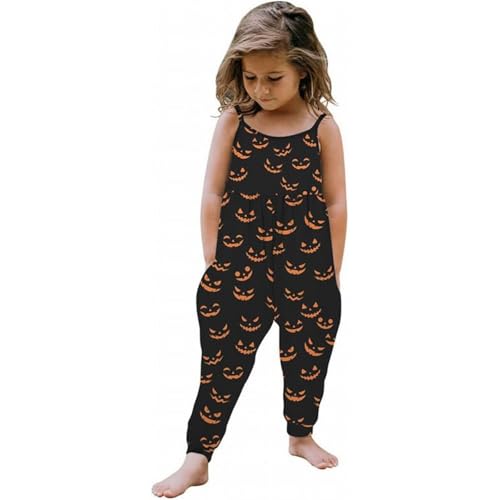 LOIJMK Kinder Halloween Outfit Baby Kinder Overall Hosen Kleidung Mit Druck Ärmelloses Strap Overall Baby Kleid 3 6 Monate (Black, 7-8 Years) von LOIJMK