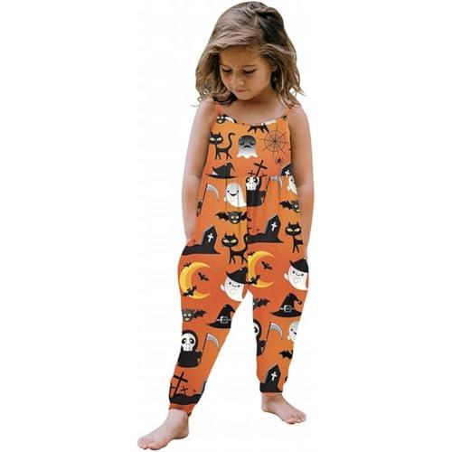 LOIJMK Kinder Halloween Outfit Baby Kinder Overall Hosen Kleidung Mit Druck Ärmelloses Strap Overall Baby Kleid 3 6 Monate (Orange, 3-4 Years) von LOIJMK