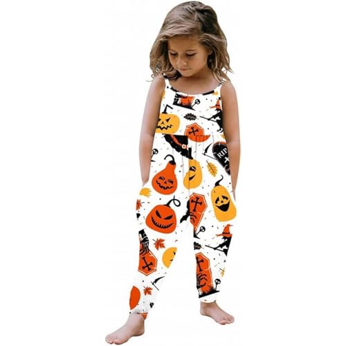 LOIJMK Kinder Halloween Outfit Baby Kinder Overall Hosen Kleidung Mit Druck Ärmelloses Strap Overall Baby Kleid 3 6 Monate (White, 9-10 Years) von LOIJMK