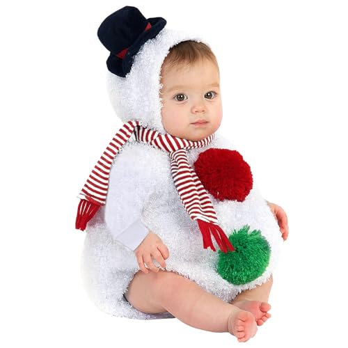 LOIJMK Kleinkind Baby Mädchen Set Langarm Weihnachten Kostüm Schneemann Hoodie Strampler Overall Und Schal Set Baby 50 (White, 18-24 Months) von LOIJMK