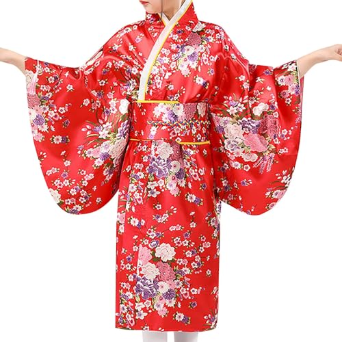 LOIJMK Kleinkind Kinder Baby Mädchen Outfits Kleidung Neujahr Dress Up Kimono Robe Japanisches traditionelles Kostüm Lange Mädchen Kinder (Red, 5-6 Years) von LOIJMK