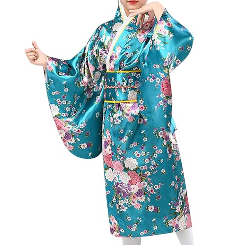 LOIJMK Kleinkind Kinder Baby Mädchen Outfits Kleidung Neujahr Dress Up Kimono Robe Japanisches traditionelles Kostüm Lange Mädchen Kinder (Sky Blue, 6-7 Years) von LOIJMK