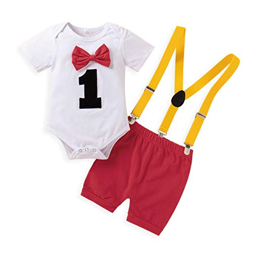 LOIJMK Strampler Outings Fliegenkleidung Body-Anzug zum Geburtstag Junge erstes Set Krawatte Baby Säugling Outf Halloween Kostüm Baby 92 (Red, 12-18Months) von LOIJMK