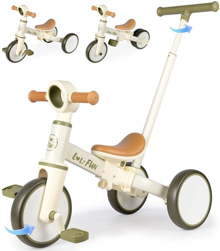 LOL-FUN 5 in 1 Laufrad Dreirad, Laufräder Kinderdreirad mit schubstange, Dreirad Lauffahrrad für Kinder ab 1 Jahre Jungen Mädchen Geschenk von LOL-FUN