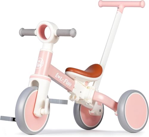 LOL-FUN 5 in 1 Laufrad Dreirad, Laufräder Kinderdreirad mit schubstange, Dreirad Lauffahrrad für Kinder ab 1 Jahre Jungen Mädchen Geschenk von LOL-FUN