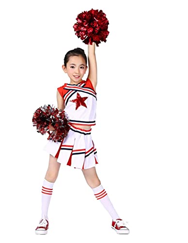 LOLANTA Mädchen Karneval Kostüm, Cheerleader kleid mit Pompoms und Socken, Mittelschule Cheerleading Uniform, Rot, 5-6 Jahre, 120 von LOLANTA