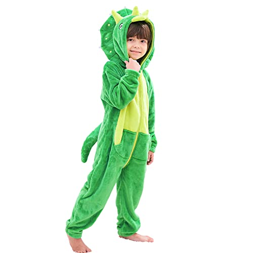 LOLANTA Dinosaurier Kostüm für Kinder,Flanell Overall mit Kapuze (1-2 Jahre, Grün,Tag XS) von LOLANTA