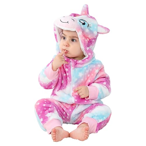 LOLANTA Kleinkind Regenbogen Einhorn Kostüm Mädchen, Plüsch mit Kapuze Strampler für Baby, Mehrfarbig, 18-24 Monate von LOLANTA