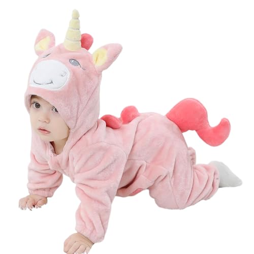 LOLANTA Kleinkind Regenbogen Einhorn Kostüm Mädchen, Plüsch mit Kapuze Strampler für Baby, Rosa, 24-30 Monate von LOLANTA