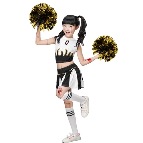 LOLANTA Mädchen Cheerleader Kostüm Schulkind Cheer Kostüm Outfit Karneval Kostüm(schwarz,116-122,Etikettengröße 120) von LOLANTA