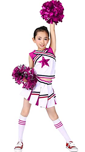 LOLANTA Mädchen Karneval Kostüm, Cheerleader Kleid mit Pompoms und Socken, Mittelschule Cheerleading Uniform, Rosa, 4-5 Jahre, 110 von LOLANTA