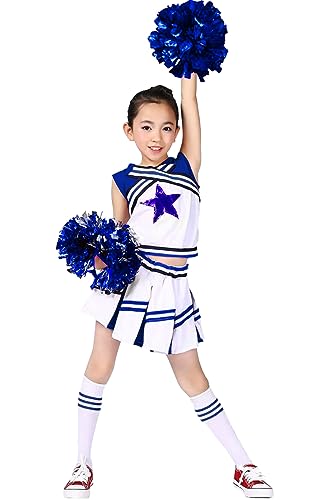 LOLANTA Mädchen Karneval Kostüm, Cheerleader kleid mit Pompoms und Socken, Mittelschule Cheerleading Uniform, Blau, 4-5 Jahre, 110 von LOLANTA