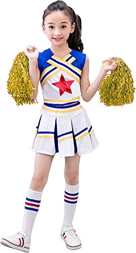 LOLANTA Mädchen Karneval Kostüm, Cheerleader Kleid mit Pompoms und Socken, Mittelschule Cheerleading Uniform, Gelb, 10-11 Jahre, 150 von LOLANTA