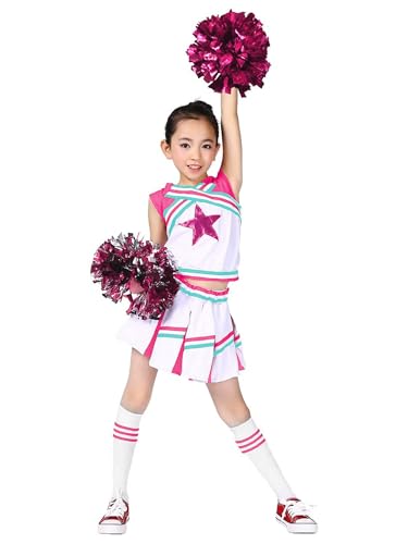 LOLANTA Mädchen Karneval Kostüm, Cheerleader kleid mit Pompoms und Socken, Mittelschule Cheerleading Uniform, Hellrosa, 10-11 Jahre, 150 von LOLANTA