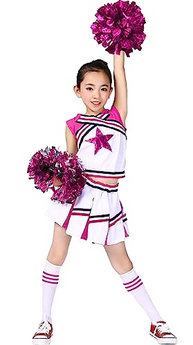 LOLANTA Mädchen Karneval Kostüm, Cheerleader Kleid mit Pompoms und Socken, Mittelschule Cheerleading Uniform, Rosa, 10-11 Jahre, 150 von LOLANTA