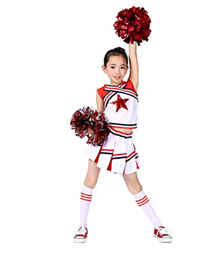 LOLANTA Mädchen Karneval Kostüm, Cheerleader kleid mit Pompoms und Socken, Mittelschule Cheerleading Uniform, Rot, 12-13 Jahre, 170 von LOLANTA