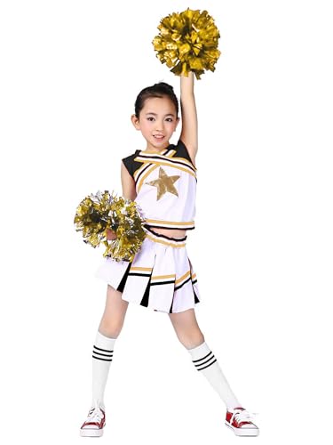 LOLANTA Mädchen Karneval Kostüm, Cheerleader kleid mit Pompoms und Socken, Mittelschule Cheerleading Uniform, Schwarz, 10-11 Jahre, 150 von LOLANTA