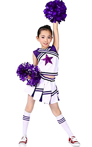 LOLANTA Mädchen Karneval Kostüm, Cheerleader kleid mit Pompoms und Socken, Mittelschule Cheerleading Uniform, Violett, 10-11 Jahre, 150 von LOLANTA