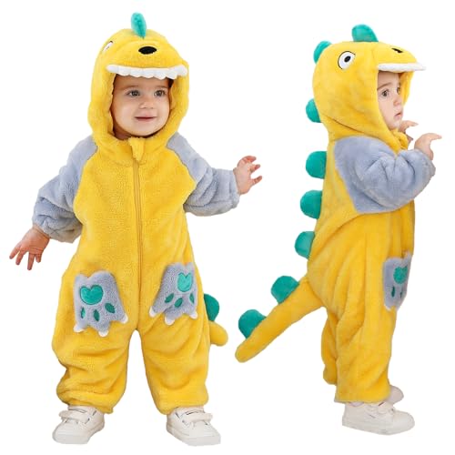 LOLANTA Unisex Baby Dinosaurier Drachen Kostüm, Kleinkind Plüsch Strampler mit Kapuze, Gelb, 12-18 Monate, Tag 80 von LOLANTA