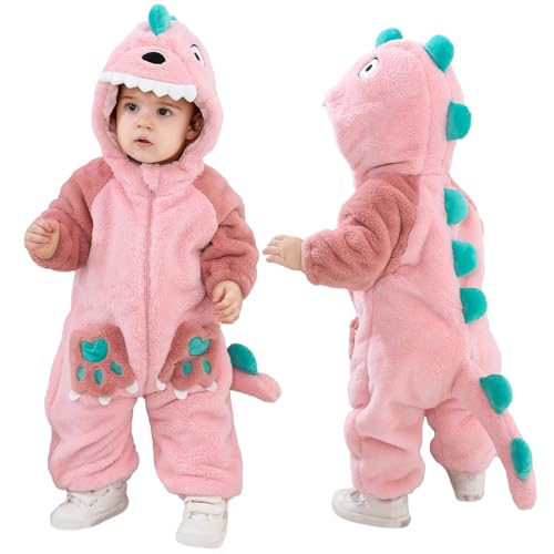 LOLANTA Unisex Baby Dinosaurier Drachen Kostüm, Kleinkind Plüsch Strampler mit Kapuze, Rosa, 12-18 Monate, Tag 80 von LOLANTA