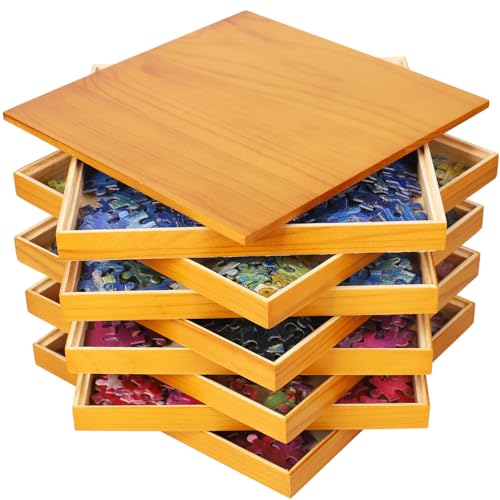 Premium Holz Puzzle Sortiertabletts Stapelbar - Stapelbarer Puzzle-Organizer zum Sortieren von bis zu 2000 Teilen 25,4 x 25,4 cm - Langlebige Puzzleteilsortierschalen für Puzzle-Enthusiasten von LOLO TOYS