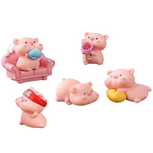 LOLPALONE 6 Stück Miniatur Schweine-Figuren Niedliche Rosa Schweine Familie Spielzeug DIY Figuren für Feengarten Dekoration für Haus Dekoration von LOLPALONE