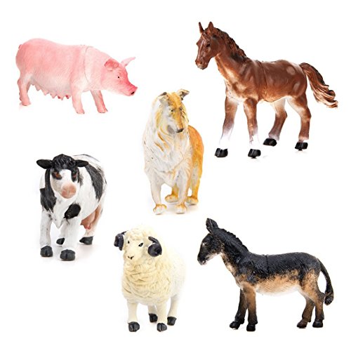 LOLPALONE Kids Spielzeug 6 Stück Bauernhof Modell Tier Set Schwein Hund Kuh Schaf Esel von LOLPALONE