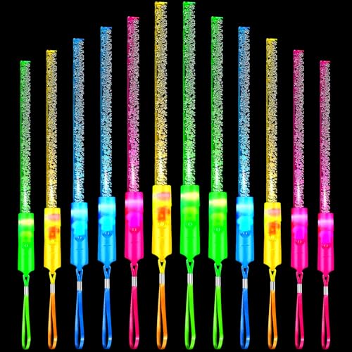 LOMUG 12 Stück Leuchtstab Glasfaser,Leuchtstäbe Partyzubehör,Leuchtstäbe Bunte,LED Leuchtstäb Glow in The Darkness Stick Partyzubehör,Glasfaser Leuchtstab für Party,Kinder Weihnachten,Konzert,Hochzeit von LOMUG