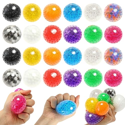 LOMUG Anti Stress Bälle, 24PCS Bunt Anti Stressball 4cm Mini Antistressball mit Wasserperlen Squeeze Toy Quetschball Knautschball Decompression Geschenke für Erwachsene Kinder Anxiety und Reliever von LOMUG