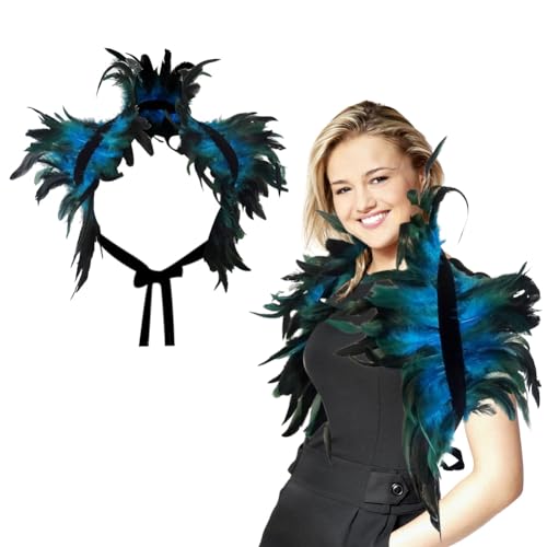 LOMUG Feder Achselzucken Schalkragen See Blau Feder Shrug Schal Cape Gothic Kragen Halloween-Kostüm Cosplay von LOMUG