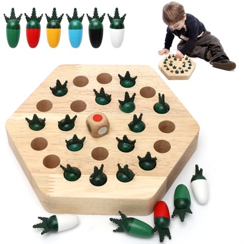 LOMUG Memory Schach Holz, Gedächtnis Schach lernspielzeug Montessori Spielzeug Karotten Gedächtnis Schach Kinderspiel Lernspielzeug Training Konzentration für 3 4 5 6 Jahre Geschenke für Babys von LOMUG