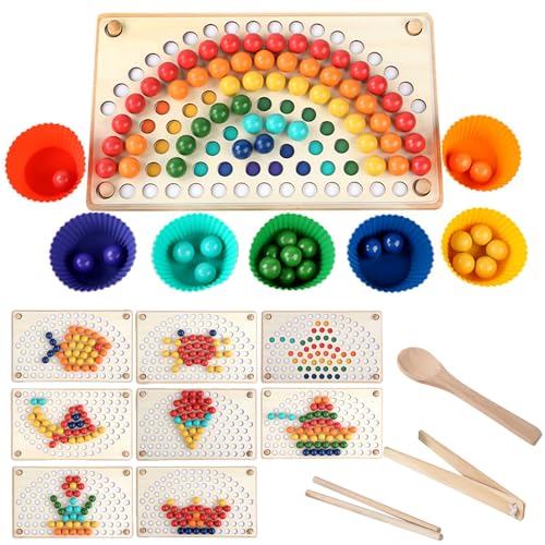 LOMUG Montessori Spielzeug, Rainbow Bead Game, motorikspielzeug ab 3 Jahre, feinmotorik ab 2 3 4 5 Jahre, Kinder Hände Augen Gehirn Training, Clip Perlen Puzzle Brettspiele Spielzeug für 3 4 5 Jahre von LOMUG