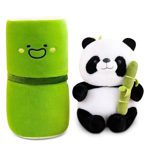 LOMUG Panda Kuscheltier,Panda Plüschtier 25cm Cartoon Bambusröhren Panda Plüschtier Kuscheltier Schlafkissen Wurfkissen Bambus Plüschtier Panda Kinder Freunde zum Geburtstag. von LOMUG