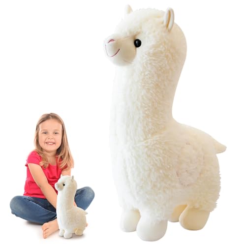 LOMUG Alpaka Kuscheltier,Stand Alpaka Plüschtier,süße weiche kuschel alpaka,Puppe,waschbar,Lama Stofftier Geschenk für Mädchen Jungen,Weihnachten ung Geburtstagsgeschenke für Kinder (28cm, Weiß) von LOMUG